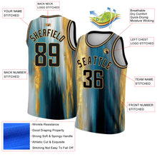 Charger l'image dans la galerie, Custom Old Gold Black 3D Pattern Design Gold Foil Authentic Basketball Jersey