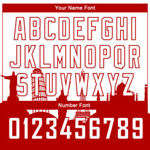 Laden Sie das Bild in den Galerie-Viewer, Custom White Red Holiday Travel Monuments Silhouette Authentic City Edition Basketball Jersey