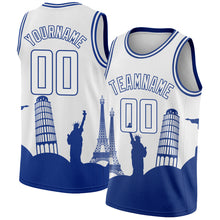 Загрузить изображение в средство просмотра галереи, Custom White Royal Holiday Travel Monuments Silhouette Authentic City Edition Basketball Jersey