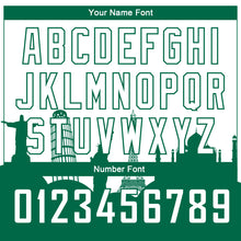 Загрузить изображение в средство просмотра галереи, Custom White Kelly Green Holiday Travel Monuments Silhouette Authentic City Edition Basketball Jersey