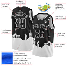 Загрузить изображение в средство просмотра галереи, Custom Black White Holiday Travel Monuments Silhouette Authentic City Edition Basketball Jersey