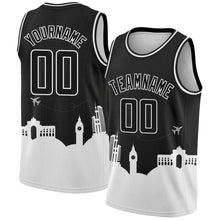 Загрузить изображение в средство просмотра галереи, Custom Black White Holiday Travel Monuments Silhouette Authentic City Edition Basketball Jersey