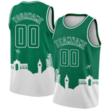 Charger l'image dans la galerie, Custom Kelly Green White Holiday Travel Monuments Silhouette Authentic City Edition Basketball Jersey