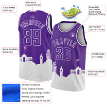 Load image into Gallery viewer, Custom Purple White Holiday Travel Monuments Silhouette Authentic City Edition Basketball Jersey