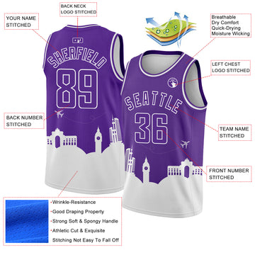 Custom Purple White Holiday Travel Monuments Silhouette Authentic City Edition Basketball Jersey