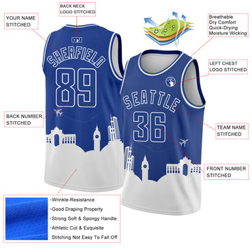 Custom Royal White Holiday Travel Monuments Silhouette Authentic City Edition Basketball Jersey