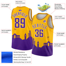 Load image into Gallery viewer, Custom Gold Purple-White Holiday Travel Monuments Silhouette Authentic City Edition Basketball Jersey