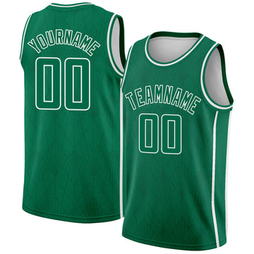 Custom Kelly Green White Geometric Shapes And Side Stripes Authentic City Edition Basketball Jersey