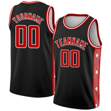 Загрузить изображение в средство просмотра галереи, Custom Black Red-White Side Panel Abstract Lines Authentic City Edition Basketball Jersey
