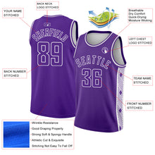 Load image into Gallery viewer, Custom Purple White Side Panel Abstract Lines Authentic City Edition Basketball Jersey
