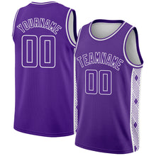 Load image into Gallery viewer, Custom Purple White Side Panel Abstract Lines Authentic City Edition Basketball Jersey