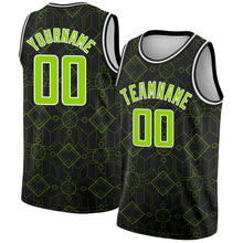 Load image into Gallery viewer, Custom Black Neon Green-White Geometric Shapes Authentic City Edition Basketball Jersey

