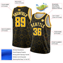Load image into Gallery viewer, Custom Black Gold-White Geometric Shapes Authentic City Edition Basketball Jersey
