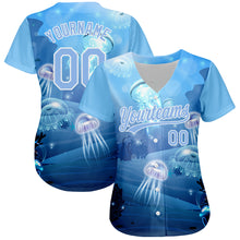 Load image into Gallery viewer, Custom Light Blue White 3D Pattern Design Jellyfish Underwater Life Authentic Baseball Jersey