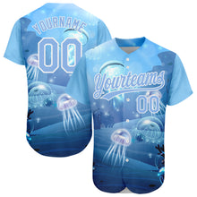 Load image into Gallery viewer, Custom Light Blue White 3D Pattern Design Jellyfish Underwater Life Authentic Baseball Jersey