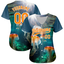 Load image into Gallery viewer, Custom Navy Bay Orange-White 3D Pattern Design Jellyfish In The Ocean Authentic Baseball Jersey