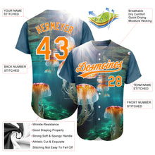 Load image into Gallery viewer, Custom Navy Bay Orange-White 3D Pattern Design Jellyfish In The Ocean Authentic Baseball Jersey