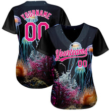 Load image into Gallery viewer, Custom Navy Hot Pink-White 3D Pattern Design Jellyfish Underwater Life Authentic Baseball Jersey
