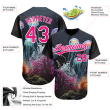 Load image into Gallery viewer, Custom Navy Hot Pink-White 3D Pattern Design Jellyfish Underwater Life Authentic Baseball Jersey
