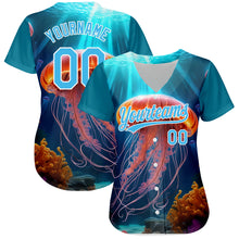 Load image into Gallery viewer, Custom Sky Blue White 3D Pattern Design Jellyfish Floating In The Ocean Authentic Baseball Jersey