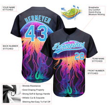 Загрузить изображение в средство просмотра галереи, Custom Black Sky Blue-White 3D Pattern Design Neon Jellyfish Authentic Baseball Jersey
