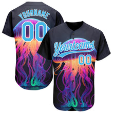 Загрузить изображение в средство просмотра галереи, Custom Black Sky Blue-White 3D Pattern Design Neon Jellyfish Authentic Baseball Jersey