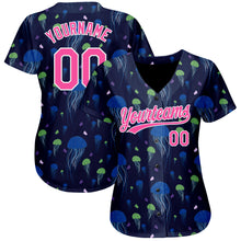Load image into Gallery viewer, Custom Navy Pink-White 3D Pattern Design Jellyfish Authentic Baseball Jersey
