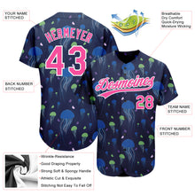 Load image into Gallery viewer, Custom Navy Pink-White 3D Pattern Design Jellyfish Authentic Baseball Jersey