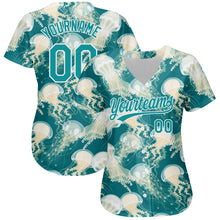 Load image into Gallery viewer, Custom Teal White 3D Pattern Design Jellyfish Authentic Baseball Jersey