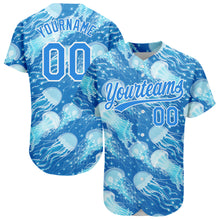 Load image into Gallery viewer, Custom Electric Blue White 3D Pattern Design Jellyfish Authentic Baseball Jersey