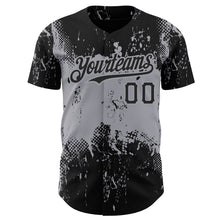 Charger l'image dans la galerie, Custom Black Gray 3D Pattern Design Abstract Splatter Grunge Art Authentic Baseball Jersey