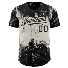 Load image into Gallery viewer, Custom Black Cream 3D Pattern Design Abstract Splatter Grunge Art Authentic Baseball Jersey