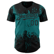 Загрузить изображение в средство просмотра галереи, Custom Black Teal 3D Pattern Design Abstract Splatter Grunge Art Authentic Baseball Jersey
