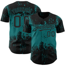 Загрузить изображение в средство просмотра галереи, Custom Black Teal 3D Pattern Design Abstract Splatter Grunge Art Authentic Baseball Jersey