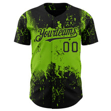 Laden Sie das Bild in den Galerie-Viewer, Custom Black Neon Green 3D Pattern Design Abstract Splatter Grunge Art Authentic Baseball Jersey