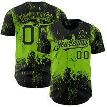 Laden Sie das Bild in den Galerie-Viewer, Custom Black Neon Green 3D Pattern Design Abstract Splatter Grunge Art Authentic Baseball Jersey