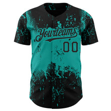 Charger l'image dans la galerie, Custom Black Aqua 3D Pattern Design Abstract Splatter Grunge Art Authentic Baseball Jersey