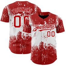Load image into Gallery viewer, Custom Red White 3D Pattern Design Abstract Splatter Grunge Art Authentic Baseball Jersey
