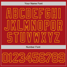 Load image into Gallery viewer, Custom Red Gold 3D Pattern Design Abstract Splatter Grunge Art Authentic Baseball Jersey