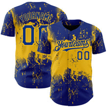 Load image into Gallery viewer, Custom Royal Yellow 3D Pattern Design Abstract Splatter Grunge Art Authentic Baseball Jersey
