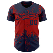 Load image into Gallery viewer, Custom Navy Red 3D Pattern Design Abstract Splatter Grunge Art Authentic Baseball Jersey