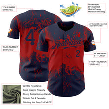 Load image into Gallery viewer, Custom Navy Red 3D Pattern Design Abstract Splatter Grunge Art Authentic Baseball Jersey