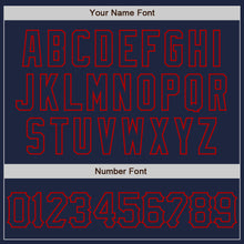 Load image into Gallery viewer, Custom Navy Red 3D Pattern Design Abstract Splatter Grunge Art Authentic Baseball Jersey