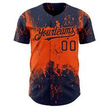 Load image into Gallery viewer, Custom Navy Orange 3D Pattern Design Abstract Splatter Grunge Art Authentic Baseball Jersey