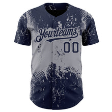 Load image into Gallery viewer, Custom Navy Gray 3D Pattern Design Abstract Splatter Grunge Art Authentic Baseball Jersey