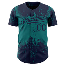 Load image into Gallery viewer, Custom Navy Teal 3D Pattern Design Abstract Splatter Grunge Art Authentic Baseball Jersey