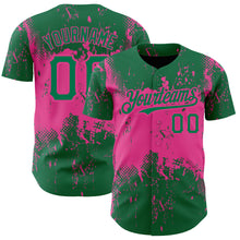 Загрузить изображение в средство просмотра галереи, Custom Kelly Green Pink 3D Pattern Design Abstract Splatter Grunge Art Authentic Baseball Jersey