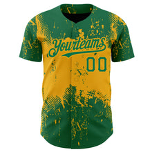 Load image into Gallery viewer, Custom Kelly Green Gold 3D Pattern Design Abstract Splatter Grunge Art Authentic Baseball Jersey