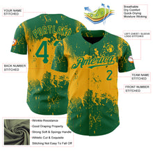 Load image into Gallery viewer, Custom Kelly Green Gold 3D Pattern Design Abstract Splatter Grunge Art Authentic Baseball Jersey
