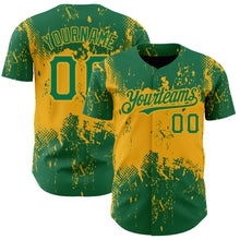 Load image into Gallery viewer, Custom Kelly Green Gold 3D Pattern Design Abstract Splatter Grunge Art Authentic Baseball Jersey